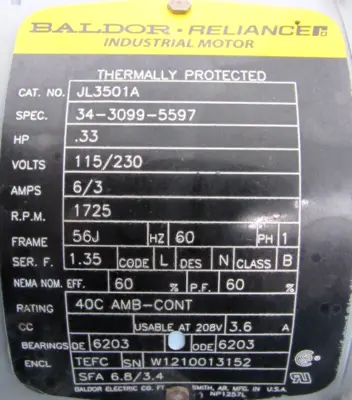 REFURBISHED BELL & GOSSITT JL3501A PUMP .33HP 34-3099-5597