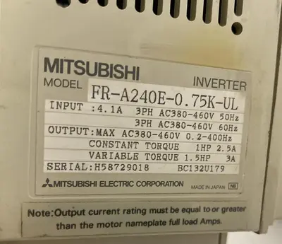 Used MITSUBISHI FR-A240E-0.75K-UL Power Inverters Ohio US | Surplus Asset Holdings #1237701