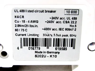 NEW ABB S202U-K10 CIRCUIT BREAKER S202UK10