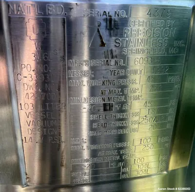 Used Precision Stainless 27.2 Gallon Stainless Steel Jacketed Tank – High Quality