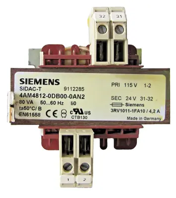 Siemens SIDAC-T 80 VA Power Transformer 115V Primary 24V Secondary 4AM4812-0DB00