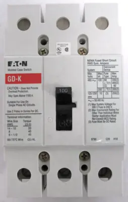 NEW EATON GD3100K CIRCUIT BREAKER 100A