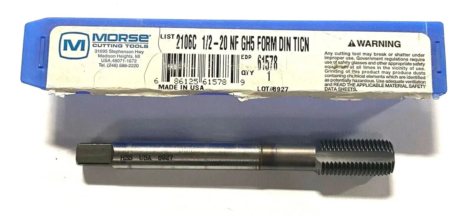 Morse 1/2-20NF Tap Thread Forming Tap TiCN GH5 CNC Reduced Neck High Performance