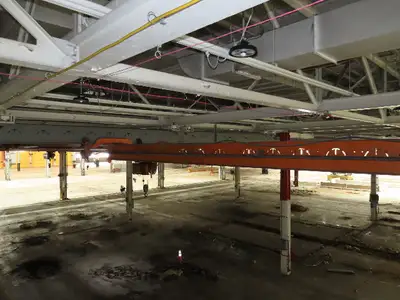 Cleveland Tramrail P&H 1 Ton Single Girder Underhung Bridge Crane 45' 10" Span