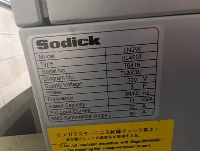 2018 SODICK VL 400Q WIRE TYPE ELECTRICAL DISCHARGE EXCELLENT CONDITION!!