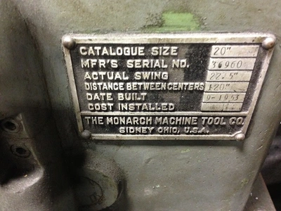 USED 1953 MONARCH 20X120