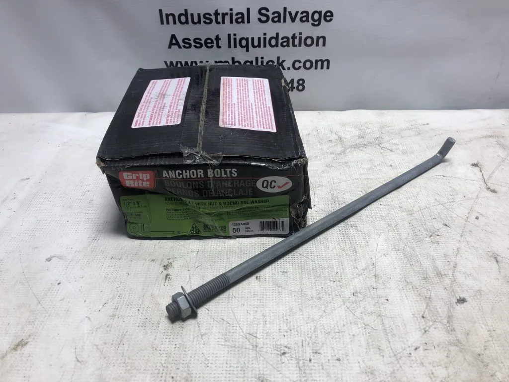 Grip Rite 128GAB50 HDG Anchor Bolts w/ NT & Washer ½ x 8” Galvanized