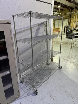 4 Tier Heavy Duty Uline Rolling Wire Rack 60" x 24" x 77 1/2"