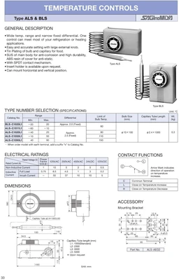 Mechanical  Temperature Controller 15°F-120°F Range, SPDT, 250V, 5A, 4" Tin Bulb