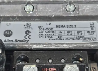 Allen Bradley 509-COD/B Size2 Nema Starter Loc4E40
