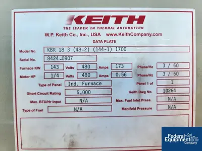 USED Keith Machinery Corp Keith Belt Furnace, Model KBR183 (48-2) (144-1) 1700