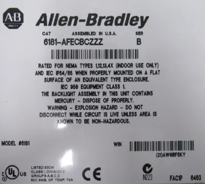 USED ALLEN BRADLEY 6181-AFECBCZZZ INDUSTRIAL COMPUTER SER.B 6181AFECBCZZZ