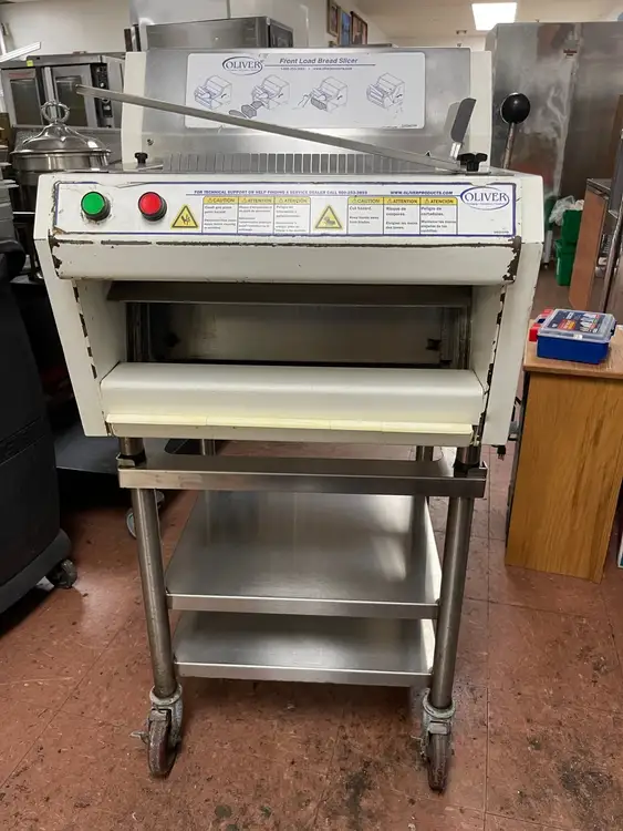 Used Oliver Used Oliver 732-N Legacy Countertop Front Load Bread Slicer with Stand 120V Bread Slicers Illinois US | Falcon Restaurant Supply #1376037