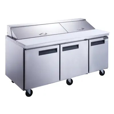 New | in-Stock Dukers New Dukers DSP72-18-S3 3-Door Commercial Food Prep Table Refrigerated in Stainless Steel Food Prep Tables Illinois US | Falcon Restaurant Supply #1376288