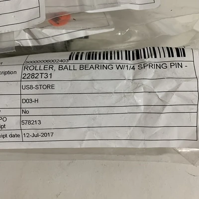 Conveyor Replacement Roller, 1”Dia  1/4 Spring Pin 2282T31 (Lot 9)
