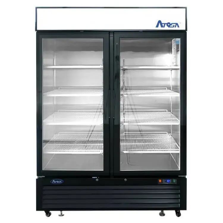 New | in-Stock Atosa New Atosa MCF8721ES Bottom Mount (2) Glass Door Merchandiser Freezer 43.95 Cu Ft - Black Display Freezers Illinois US | Falcon Restaurant Supply #1375433