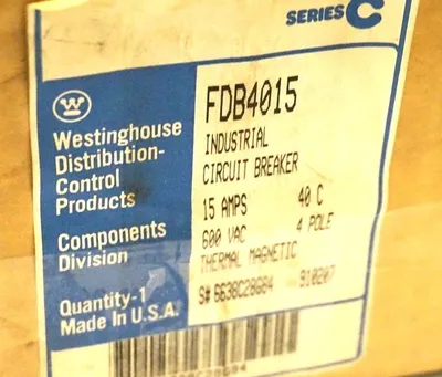 NEW WESTINGHOUSE FDB4015 SER. C CIRCUIT BREAKER 600V, 15AMP, 4 POLE