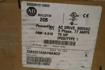 ALLEN BRADLEY 20BE077A0AYNANC0 POWERFLEX 700 75 HP 600VAC NEW UNIT STOCK S-629