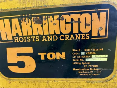 10,000 LB (5 TON) HARRINGTON MOTORIZED CHAIN HOIST W/ POWER TROLLEY: STOCK #19956