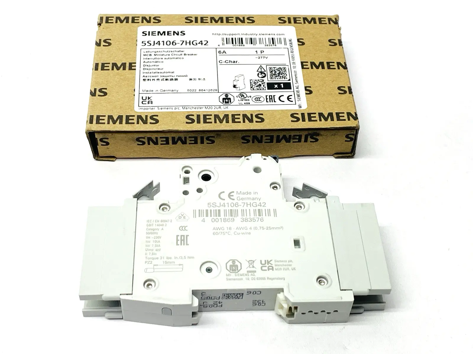 5SJ4106-7HG42 | Siemens  Miniature Circuit Breaker 1-Pole 6A 277VAC/480Y 60VDC - New Other