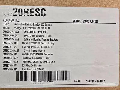 USED KOHLER 20RESC
