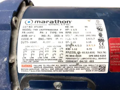 Used Marathon Electric 3-Phase Electric Motor 143TC Frame 3515 Rpm 1-1/2HP A.C. Motors Michigan US | Maverick Industrial Sales #1397276