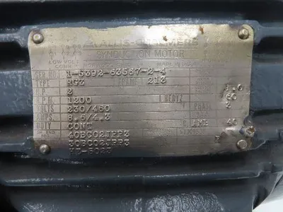 Allis Chalmers RGZ Synduction AC Motor 2Hp 1200 RPM 230/460V 3PH 213 Frame