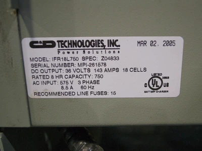 C&D Technologies Ferro-Charge IFR Charger