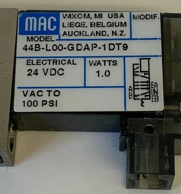 Used MAC 44B-L00-GDAP-1DT9 Valves/Fittings Indiana US | J&J Industrial Supply #518069