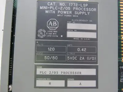 A-B Allen Bradley 1772-LSP Rev. H Mini-PLC-2/05 Processor W/Power Supply