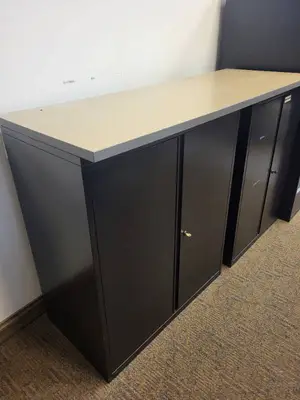 Black Metal Storage Cabinets with Countertop - 2 Units, 36"W x 20"D x 41.5"H Each, Top: 66"W x 24"D