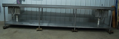 142-0793 14 Foot Stainless Steel Heavy Duty Work Table with Two Bowl Sinks