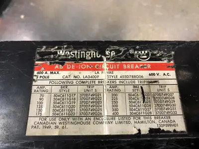 Used WESTINGHOUSE LA3400F Switchgears British Columbia CA | Lenmark #238600