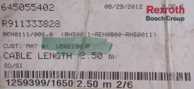 NEW REXROTH R911333828 CABLE RKH0111 2.50M
