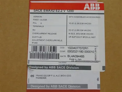 ABB SACE E2.2V-A Circuit Breaker 1200 A 635V SACE Ekip Touch LSI 1200A New