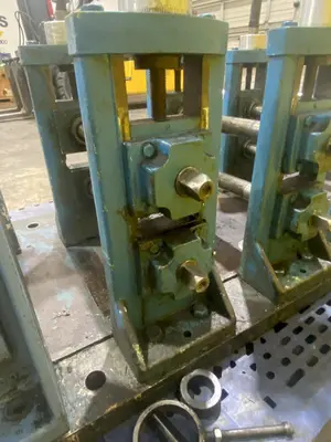 4 STAND X 1.5" X 11" YODER ROLLFORMER STANDS ON 6 STAND RAFTED BASE: STOCK #16781