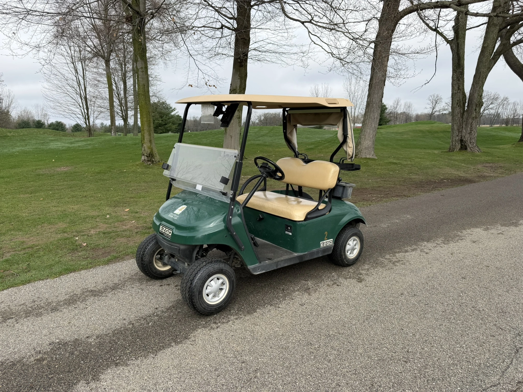 (1) 2015 E-Z-Go golf cart with a Kawasaki gas engine, includes Club canopy and ball washer, fold-dow...