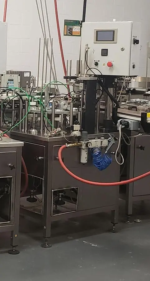 used 9 Cup Rotary Filling Sealing Machine with two Nozzles and Hoppers (Qty 3. to choose from)