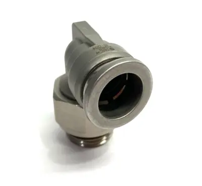 USED SMC METAL MALE ELBOW FITTING, SWIVEL, ONE-TOUCH, 16MM OD TUBE