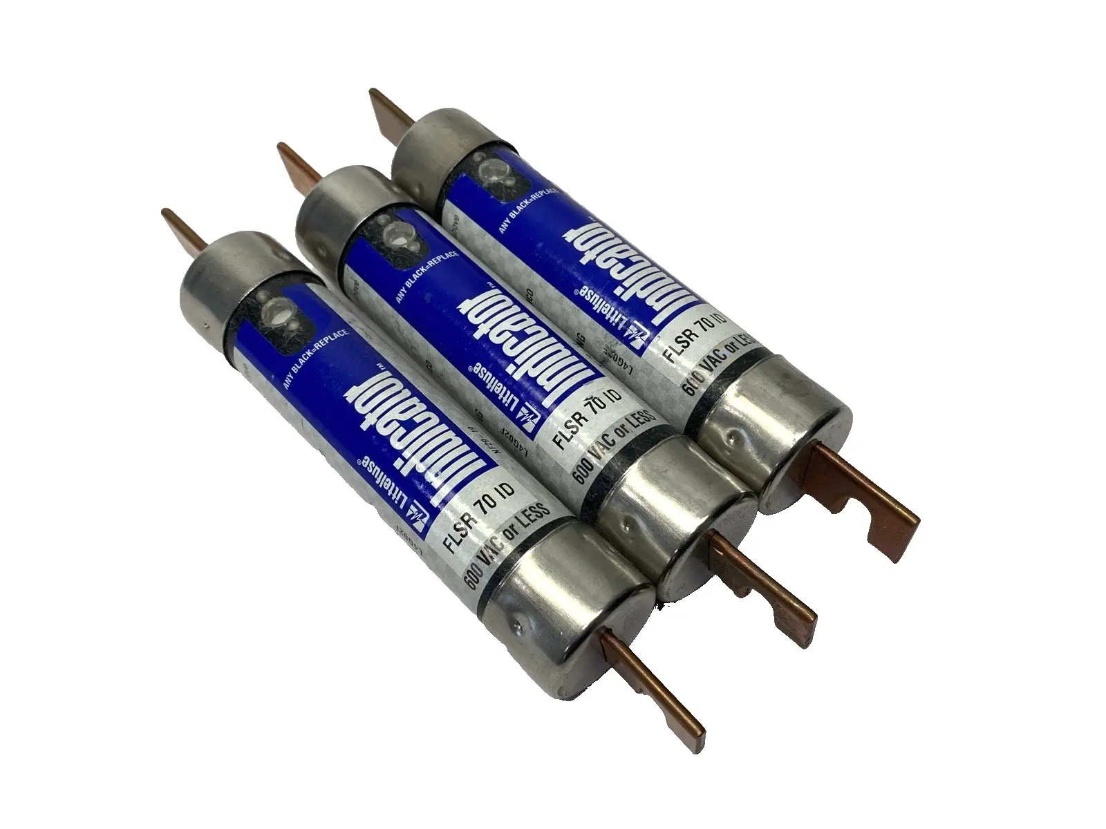 USED LITTELFUSE TIME-DELAY INDICATOR FUSE CLASS RK5 600VAC 70A LOT OF 3