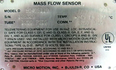 NEW MICRO MOTION DS040S119 MASS FLOW SENSOR