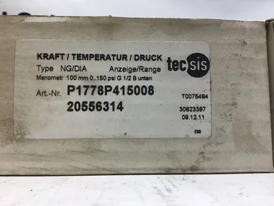 Tecsis 10.0 Bar Tube Pressure Gauge NG/DIA 100mm