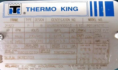 NEW THERMO KING 104-506 MOTOR 01UBZ8093001C5FC P21J8507E 230/460V 13HP 3500 RPM
