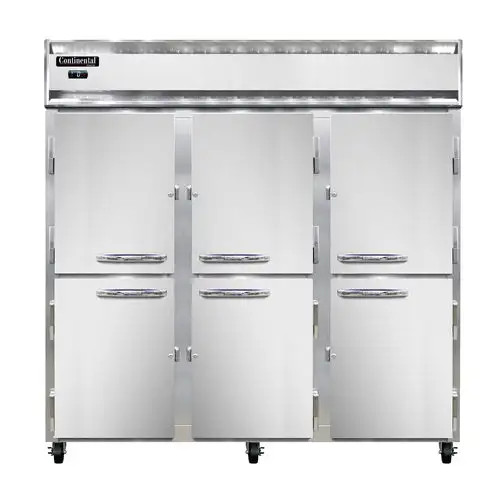 Continental 3FNSAHD 78" Three Section Reach In Freezer, (6) Left/right Hinge Solid Doors, 115/208-230v