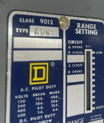 NEW SQUARE D 9012-ADW-3 PRESSURE SWITCH 9012ADW3