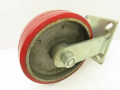 10"x 3" Red Polyurethane Aluminum Caster Wheel on Rigid Steel Plate