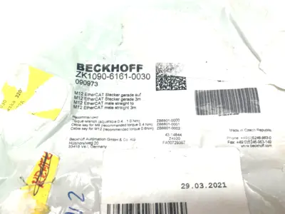 USED BECKHOFF DOUBLE ENDED ETHERCAT CABLE M12 4-PIN 3M LENGTH