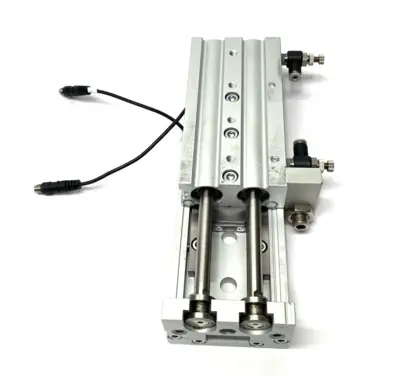 USED SMC GUIDED SLIDE TABLE CYLINDER 75MM STROKE ADJUSTABLE W/ AUTO SWITCH