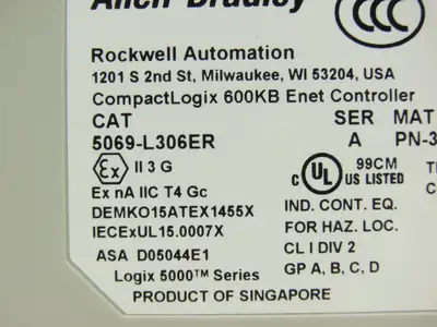 Allen Bradley 5069-L306ER CompactLogix 5380 PLC 600KB Ethernet/IP Controller