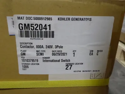 800A Kohler GM52041 Transfer Switch Contactor 68WU-3FD-240 240V 3 Pole New NIB